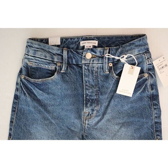 Good American Women's Sz 2/26 Blue Good Classic Raw Edge Ankle Jeans - Picture 6 of 10